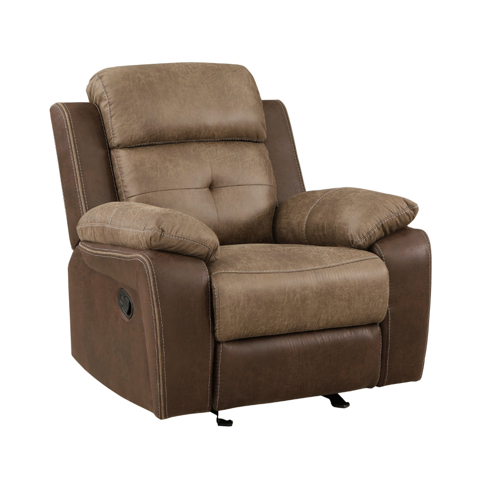 Emma 38 Inch Manual Glider Recliner Chair Brown Microfiber Solid Wood BM315166