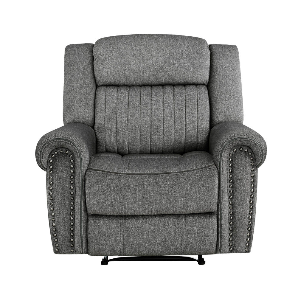 Ben 38 Inch Manual Recliner Chair, Gray Microfiber, Plush Foam, Solid Wood - BM315172