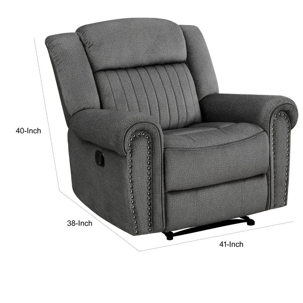 Ben 38 Inch Manual Recliner Chair, Gray Microfiber, Plush Foam, Solid Wood - BM315172