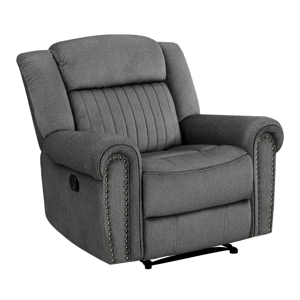 Ben 38 Inch Manual Recliner Chair, Gray Microfiber, Plush Foam, Solid Wood - BM315172