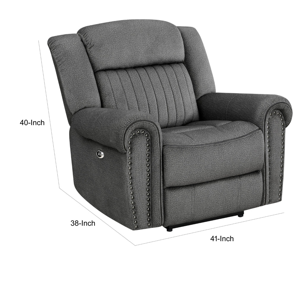 Ben 38 Inch Power Recliner Chair, Soft Cushions Gray Microfiber, Solid Wood - BM315173