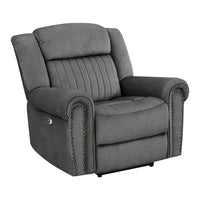 Ben 38 Inch Power Recliner Chair, Soft Cushions Gray Microfiber, Solid Wood - BM315173