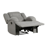 Kate 37 Inch Manual Recliner Chair, Cushions, Gray Microfiber, Solid Wood - BM315177