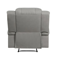 Kate 37 Inch Manual Recliner Chair, Cushions, Gray Microfiber, Solid Wood - BM315177