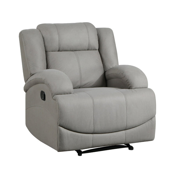 Kate 37 Inch Manual Recliner Chair, Cushions, Gray Microfiber, Solid Wood - BM315177