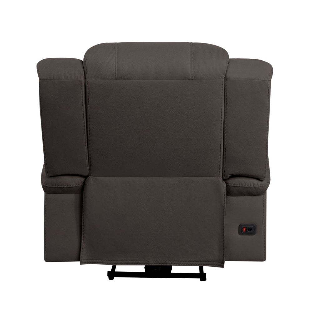 Kate 37 Inch Power Recliner Chair, USB, Brown Microfiber, Solid Wood - BM315178