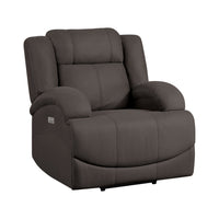 Kate 37 Inch Power Recliner Chair, USB, Brown Microfiber, Solid Wood - BM315178