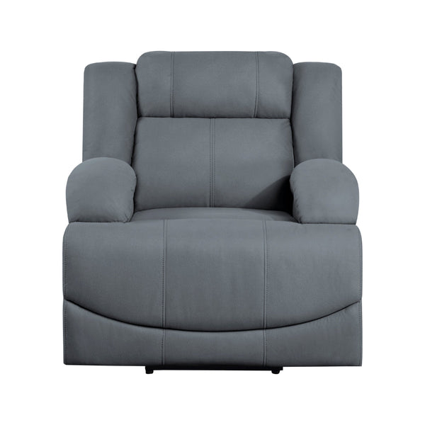 Kate 37 Inch Power Recliner Chair, USB, Blue Microfiber, Solid Wood - BM315179