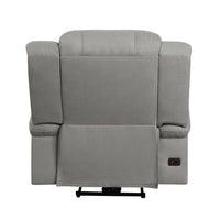 Kate 37 Inch Power Recliner Chair, USB, Gray Microfiber, Solid Wood - BM315180