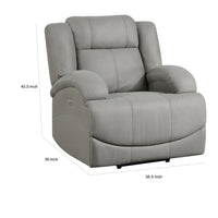 Kate 37 Inch Power Recliner Chair, USB, Gray Microfiber, Solid Wood - BM315180