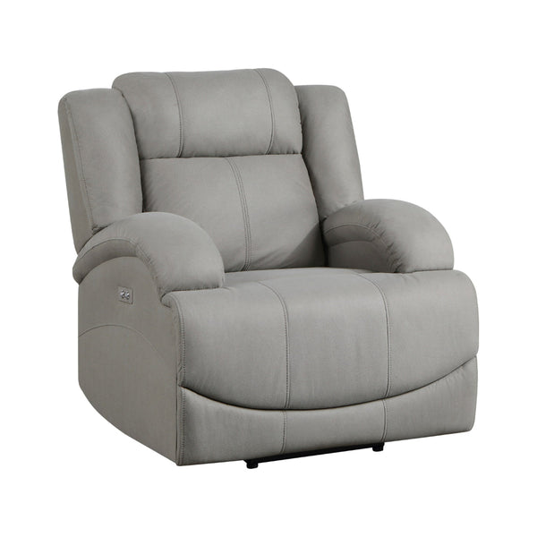 Kate 37 Inch Power Recliner Chair, USB, Gray Microfiber, Solid Wood - BM315180