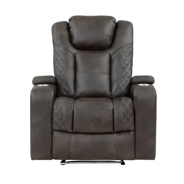 Mia 40 Inch Power Recliner Chair, Gray Faux Leather, LED, USB, Cupholders - BM315193