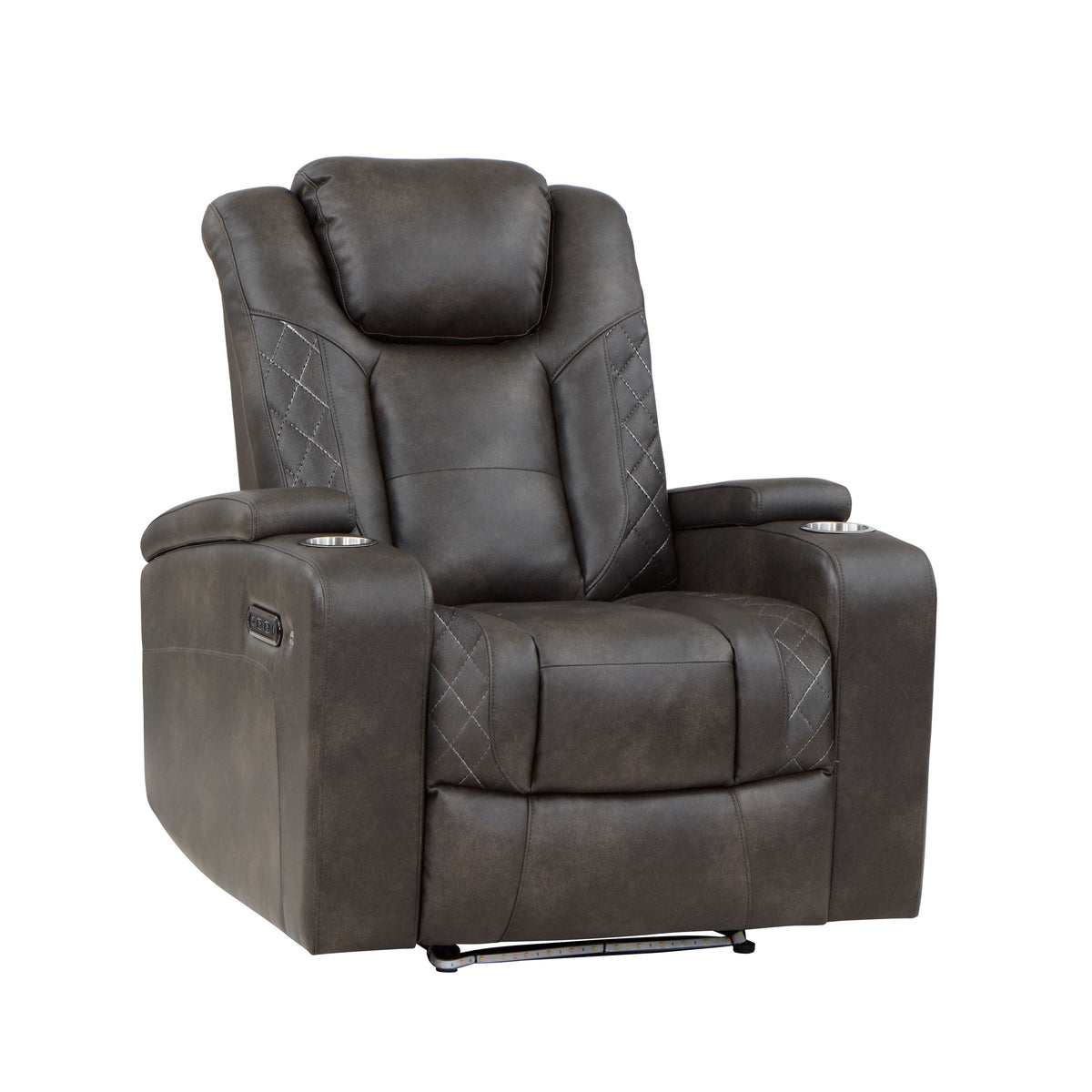 Mia 40 Inch Power Recliner Chair, Gray Faux Leather, LED, USB, Cupholders - BM315193