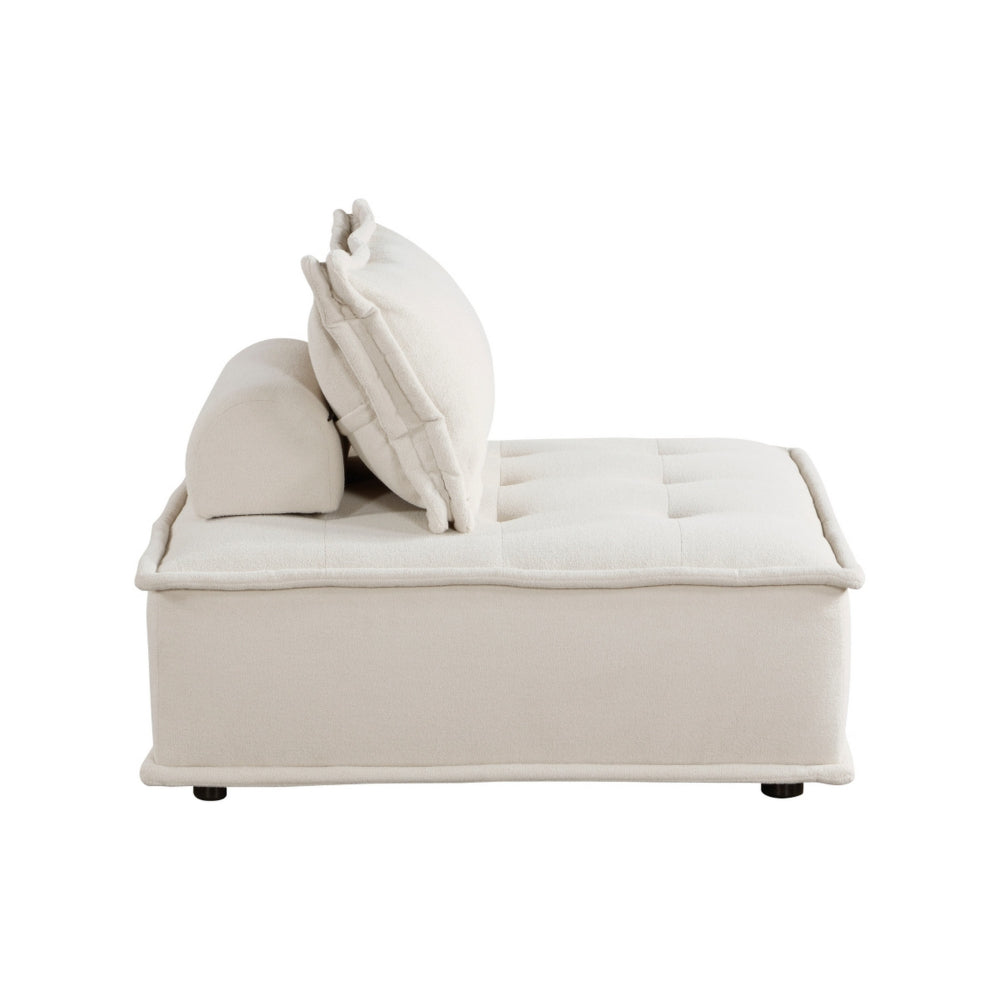 Zoe 40 Inch Ottoman Chair, Modular, Beige Boucle, Button Tufted, Solid Wood - BM315203