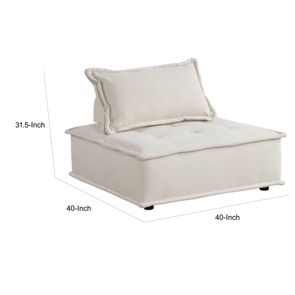 Zoe 40 Inch Ottoman Chair, Modular, Beige Boucle, Button Tufted, Solid Wood - BM315203