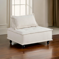 Zoe 40 Inch Ottoman Chair, Modular, Beige Boucle, Button Tufted, Solid Wood - BM315203