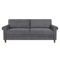 Ruby 80 Inch Sofa, Gray Polyester, Soft Cushions, Nailhead Trim, Solid Wood - BM315206