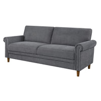 Ruby 80 Inch Sofa, Gray Polyester, Soft Cushions, Nailhead Trim, Solid Wood - BM315206