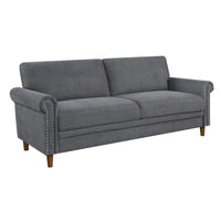 Ruby 80 Inch Sofa, Gray Polyester, Soft Cushions, Nailhead Trim, Solid Wood - BM315206