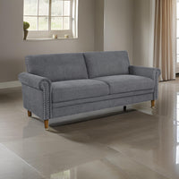 Ruby 80 Inch Sofa, Gray Polyester, Soft Cushions, Nailhead Trim, Solid Wood - BM315206