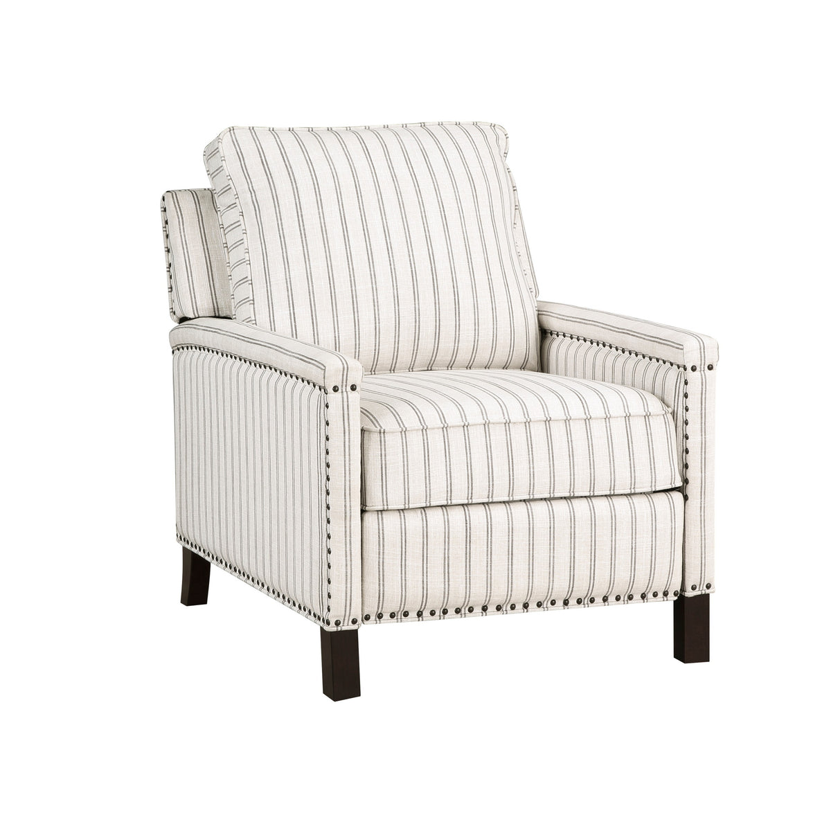 Claire 34 Inch Accent Chair, Push Recliner, Beige Gray Polyester Pinstripes - BM315209