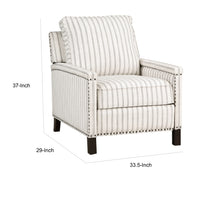 Claire 34 Inch Accent Chair, Push Recliner, Beige Gray Polyester Pinstripes - BM315209