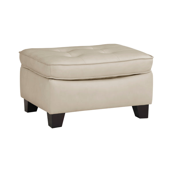 Erin 30 Inch Ottoman, Beige Leather, Stitch Tufting, Cushion, Solid Wood - BM315224