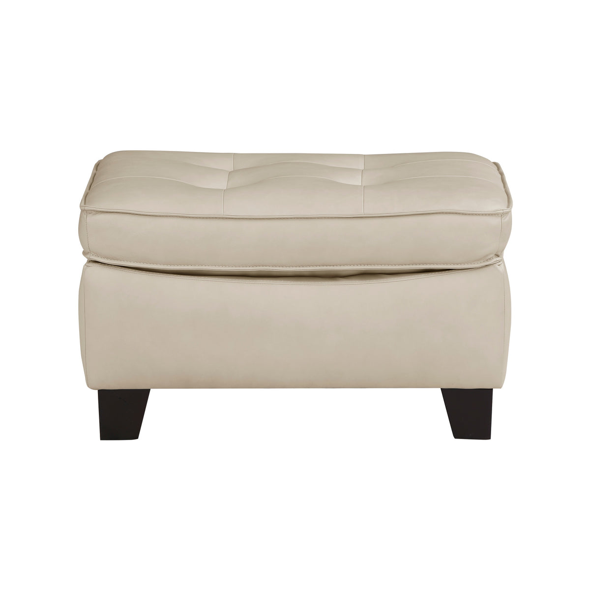 Erin 30 Inch Ottoman, Beige Leather, Stitch Tufting, Cushion, Solid Wood - BM315224