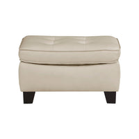 Erin 30 Inch Ottoman, Beige Leather, Stitch Tufting, Cushion, Solid Wood - BM315224