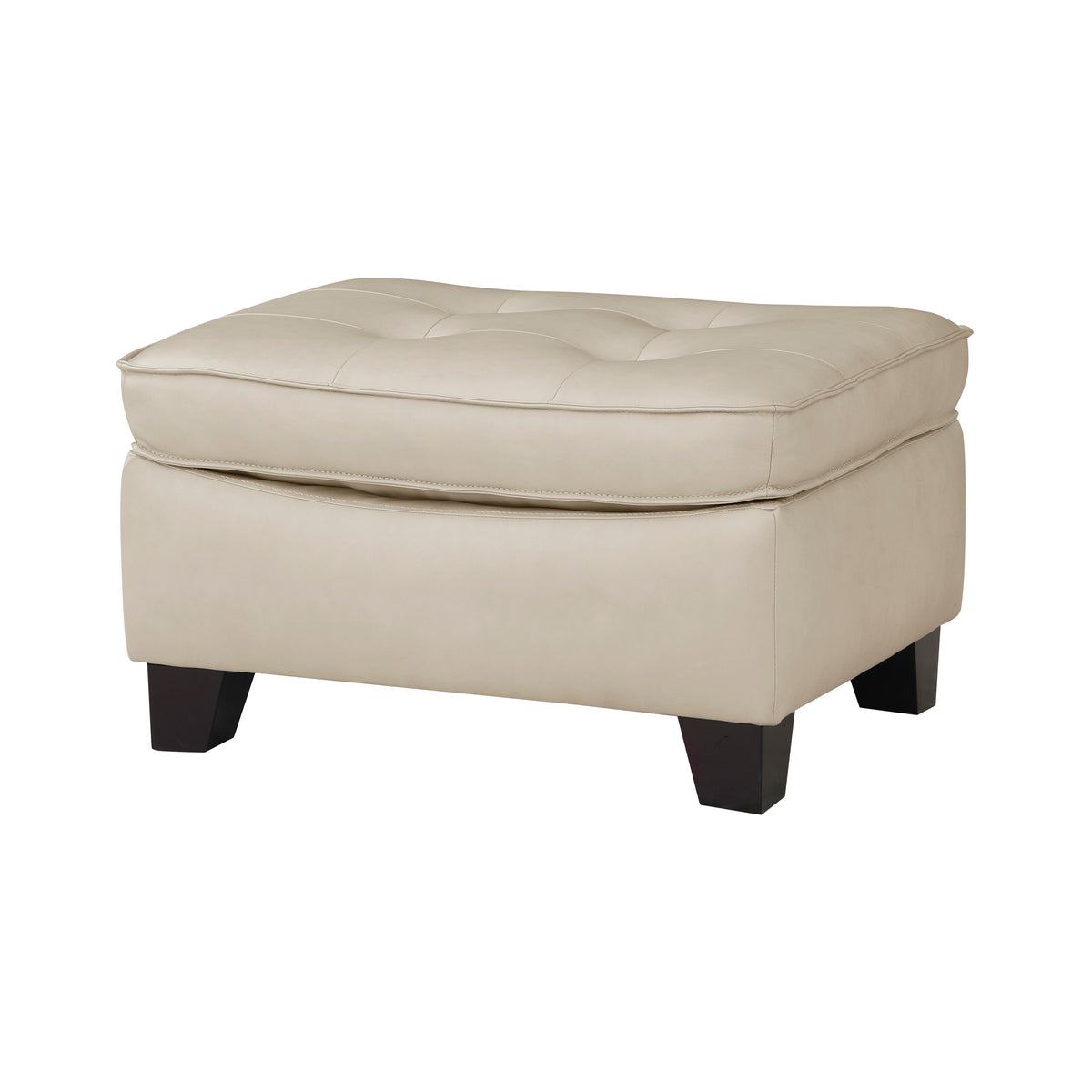 Erin 30 Inch Ottoman, Beige Leather, Stitch Tufting, Cushion, Solid Wood - BM315224