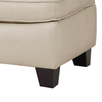 Erin 30 Inch Ottoman, Beige Leather, Stitch Tufting, Cushion, Solid Wood - BM315224