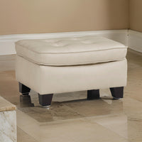 Erin 30 Inch Ottoman, Beige Leather, Stitch Tufting, Cushion, Solid Wood - BM315224