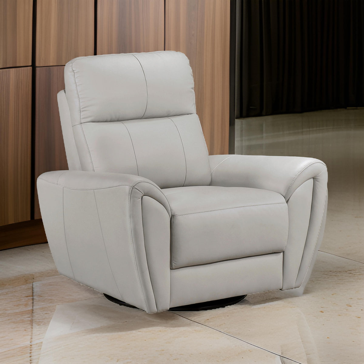 Jessica 39 Inch Swivel Glider Chair, Gray, Top Grain Leather, Solid Wood - BM315238