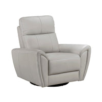 Jessica 39 Inch Swivel Glider Chair, Gray, Top Grain Leather, Solid Wood - BM315238