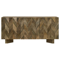 64 Inch Dining Sideboard Server, 2 Cabinets, Chevron Pattern, Mango Brown - BM315249