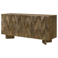 64 Inch Dining Sideboard Server, 2 Cabinets, Chevron Pattern, Mango Brown - BM315249