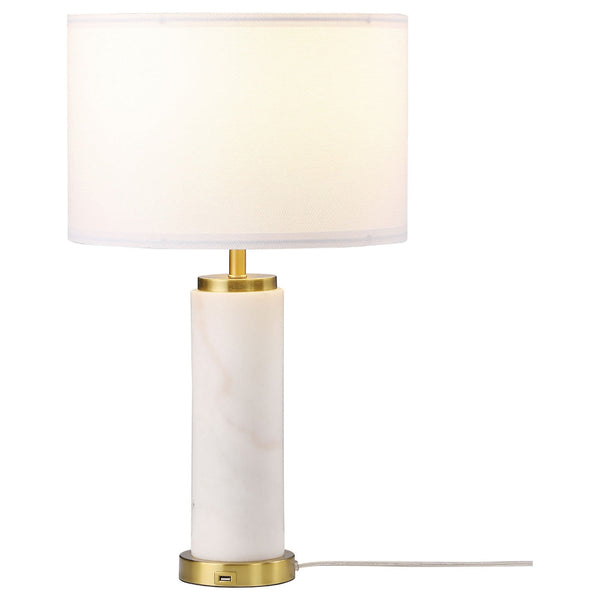 25 Inch Table Lamp, White Fabric Drum Shade, Modern Gold Metal Round Base - BM315251
