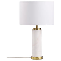 25 Inch Table Lamp, White Fabric Drum Shade, Modern Gold Metal Round Base - BM315251