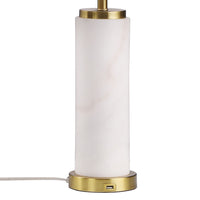 25 Inch Table Lamp, White Fabric Drum Shade, Modern Gold Metal Round Base - BM315251