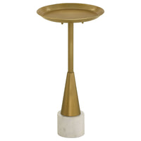 24 Inch Drink Side Table, 12 Inch Round Tray Top, White Marble Base, Gold - BM315253