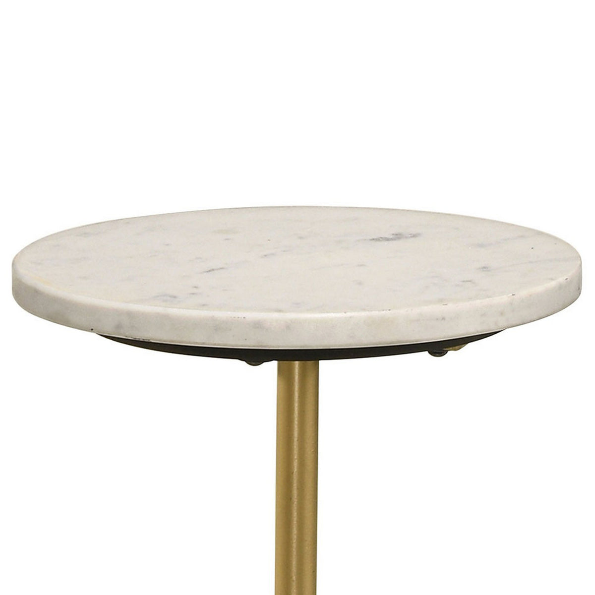 Drink Side Table, 10 Inch Round Marble Top, Triangular Base, Gold Frame - BM315255