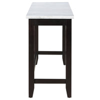 36 Inch Counter Height Table, Rectangular White Marble Top, Espresso Brown - BM315259