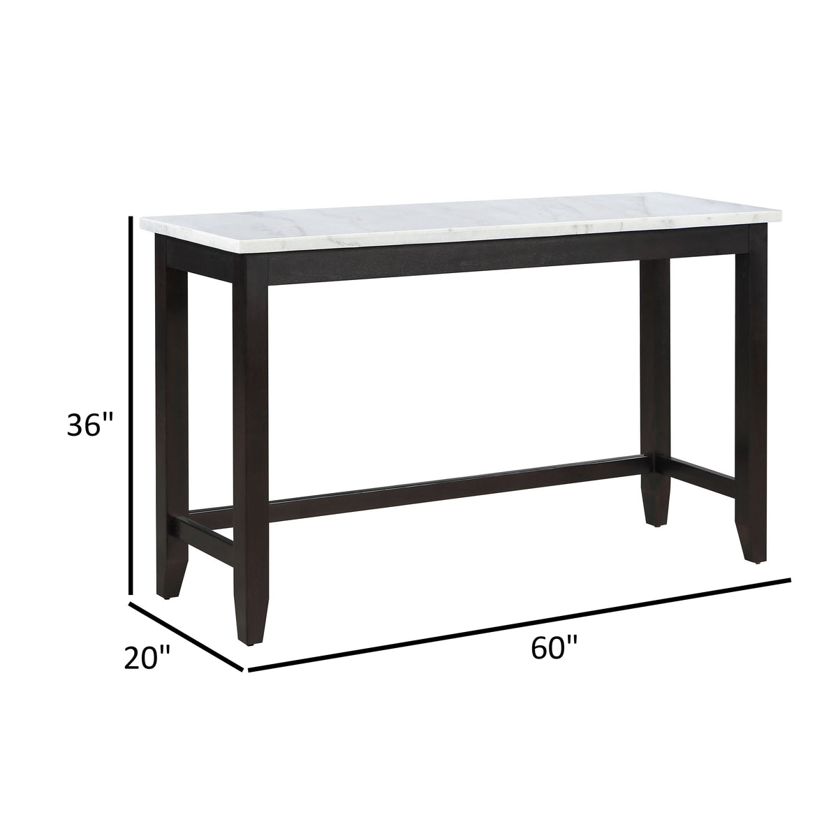 36 Inch Counter Height Table, Rectangular White Marble Top, Espresso Brown - BM315259