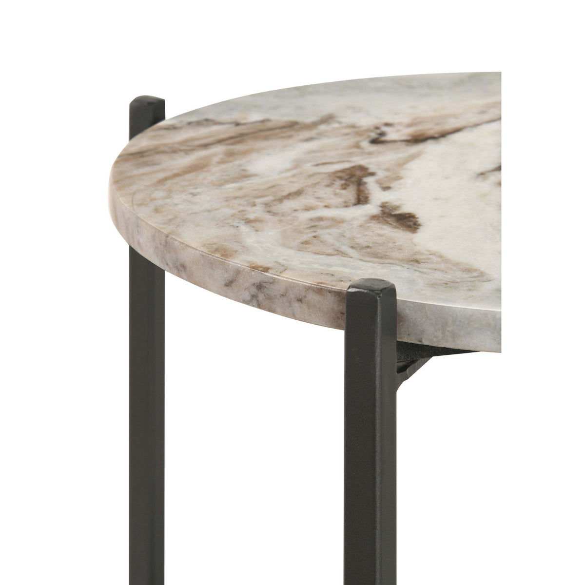 20 Inch Accent Table, Round Marble Top, 1 Shelf, Brown, Gunmetal Finish - BM315262