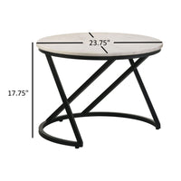 24 Inch Accent Coffee Table, White Marble Top, C Base, Black Metal Finish - BM315263