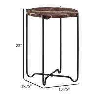 22 Inch Accent Table, Round Red Marble Top, Crossed Open Black Metal Base - BM315264