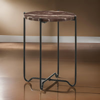 22 Inch Accent Table, Round Red Marble Top, Crossed Open Black Metal Base - BM315264