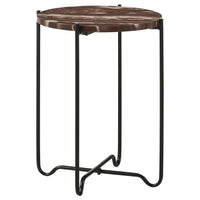 22 Inch Accent Table, Round Red Marble Top, Crossed Open Black Metal Base - BM315264