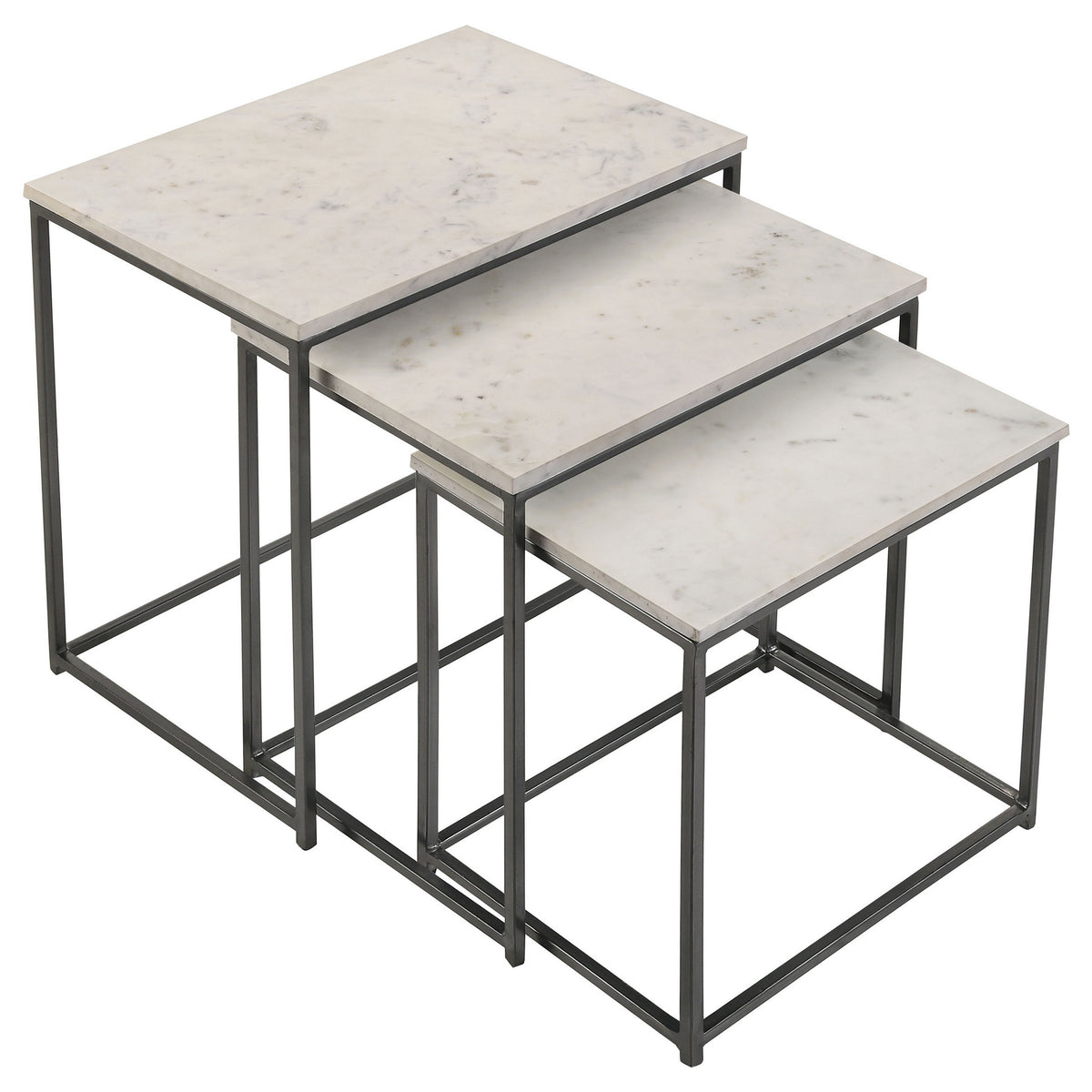 Agi 3 Piece Nesting Side Table Set, White Square Marble, Gray Metal Frame - BM315267