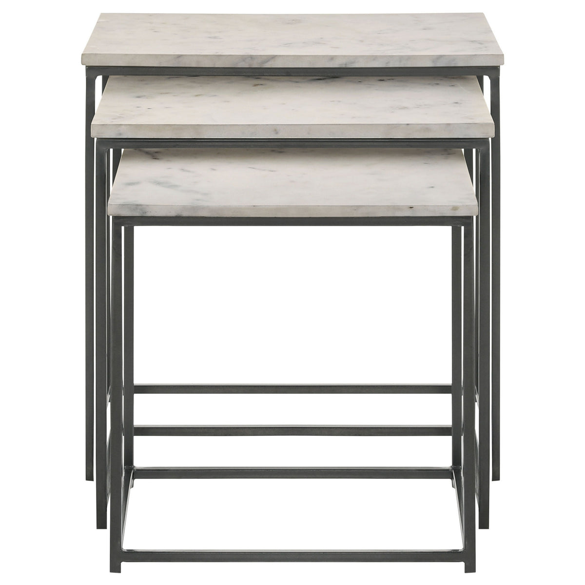 Agi 3 Piece Nesting Side Table Set, White Square Marble, Gray Metal Frame - BM315267